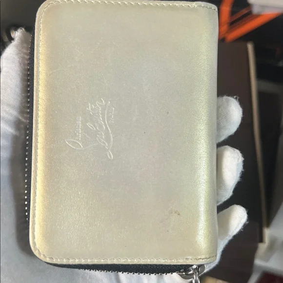 Authentic Christian Louboutin Metallic Compact Zip Card Wallet - Picture 2 of 8